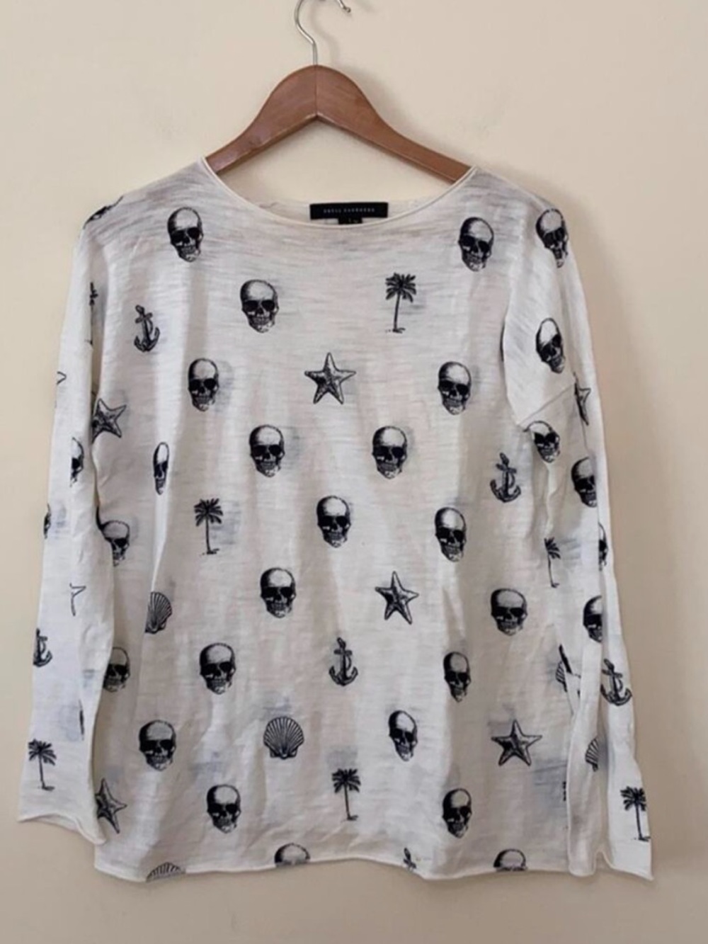 SKULL CASHMERE Skull & Nautical Print Long Sleeve Top  size small
